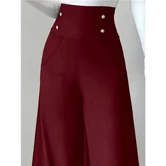 High Waist Wide Leg Button Decor Pants - Picture 8 of 8